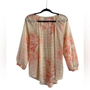 LC Lauren Conrad Cream and Pink Floral Blouse